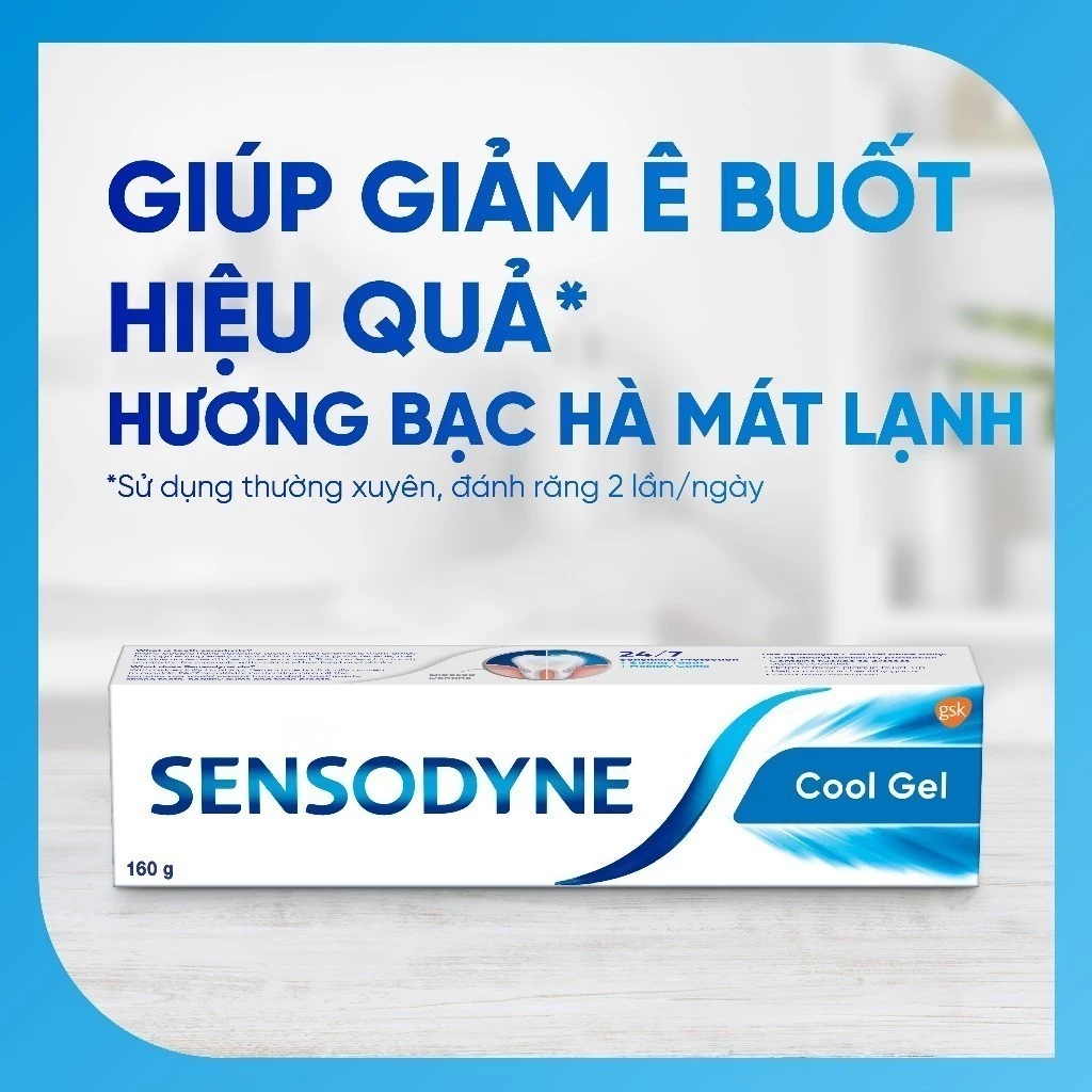  Kem đánh răng SENSODYNE Cool Gel 160g giúp giảm ê buốt hiệu quả với hương bạc hà mát lạnh 