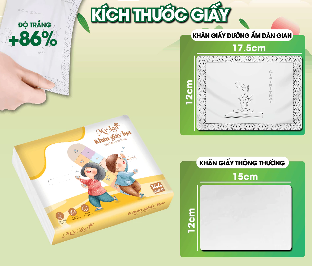  Giấy Dưỡng Ẩm Dân Gian MyLan Cao Cấp Dày Dai Mềm Mịn Thấm Hút Tốt 175x120mm 144 Tờ 