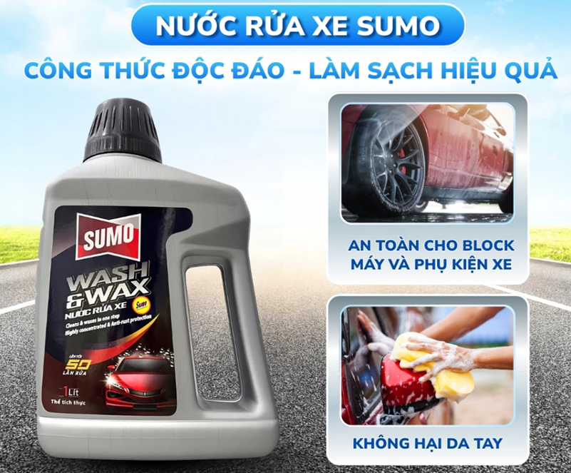  Nước Rửa Xe Sumo Wash & Wax 1 Lít XÁM Mới Nước Rửa Xe Bảo Vệ Nước Sơn Xe Rưa Xe Ô Tô 