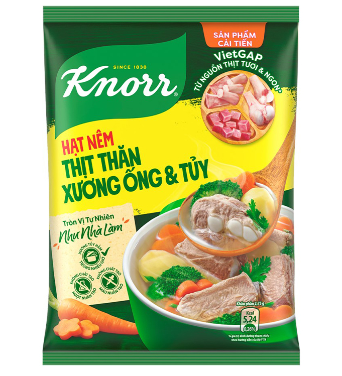  Hạt nêm Knorr thịt thăn, xương ống, tủy gói 900g tặng gói 136g 