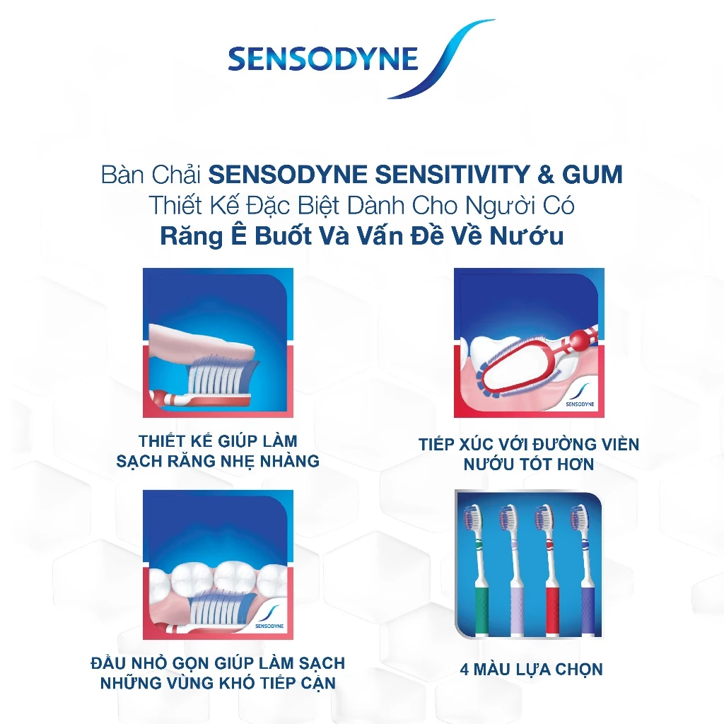  Bàn chải đánh răng SENSODYNE Sensitive & Gum với lông bàn chải mềm, giúp làm sạch răng nhẹ nhàng và bảo vệ nướu 