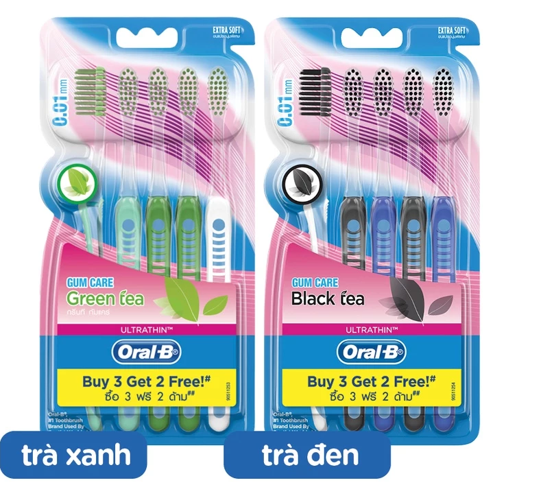  Bàn Chải ORAL-B Tinh Chất Trà Xanh/ Trà Đen - Vỉ 5 cây 