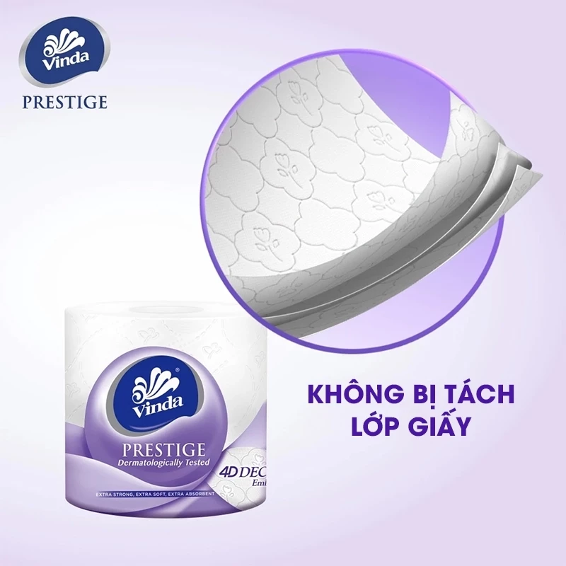  Giấy vệ sinh cao cấp Vinda Deluxe, Prestige 4D 3 lớp (Lốc 8 Cuộn) 