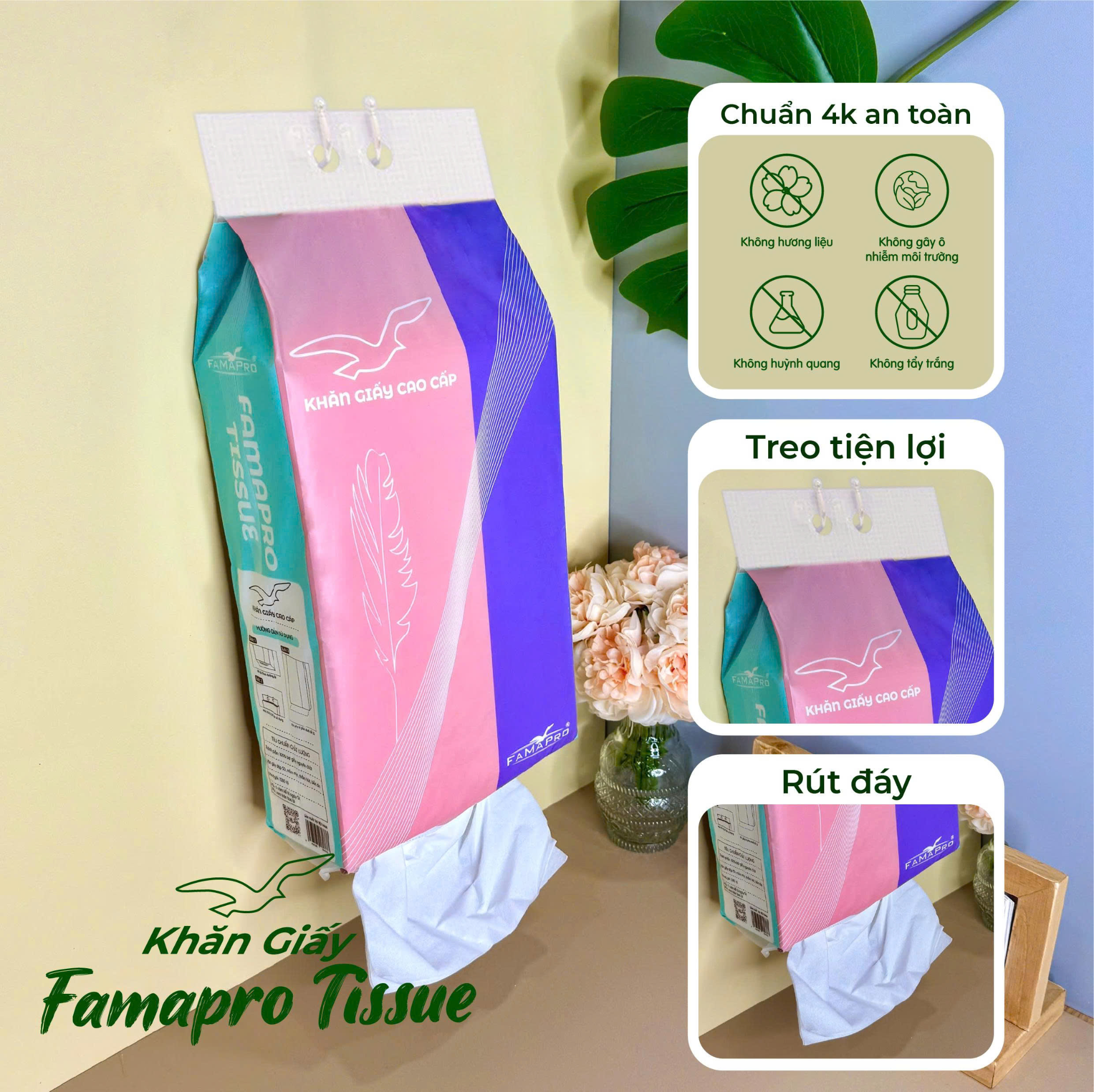  Khăn giấy rút đáy cao cấp Famapro Tissue 1280 tờ 