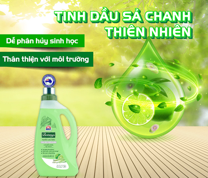  Nước Lau Sàn 365 Max Botany Tinh Dầu Sả Chanh 1.25L làm sạch bóng sàn nhà, an toàn cho da bé 
