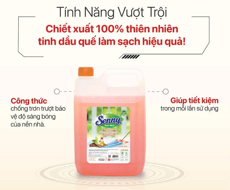  Nước Lau Sàn Senny Hương Quế Dễ Chịu Khử Mùi Hôi Tanh Hạn Chế Bám Bụi Không Kích Ứng Da Dùng Cho Sàn Gạch Sàn Gỗ 9.36 kg 