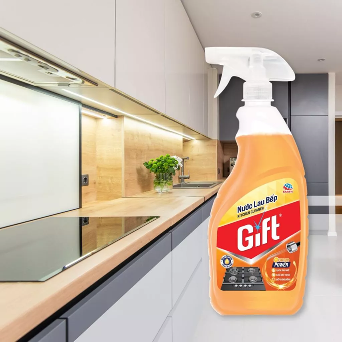  Nước Lau Bếp Gift Làm Sạch Dầu Mỡ, Khử Mùi Tanh – Hương Cam Thơm Mát, Chai 540ml 