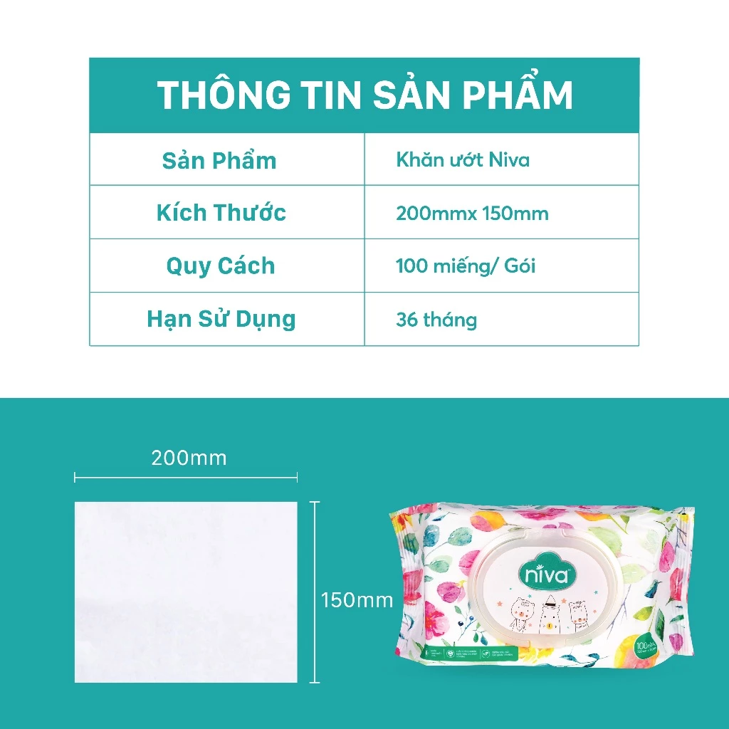  Khăn Ướt Đa Năng Không Mùi Niva 100 Tờ Tiện Dụng, Diệt Khuẩn, An Toàn Cho Trẻ Sơ Sinh Phụ Nữ Mang Thai 