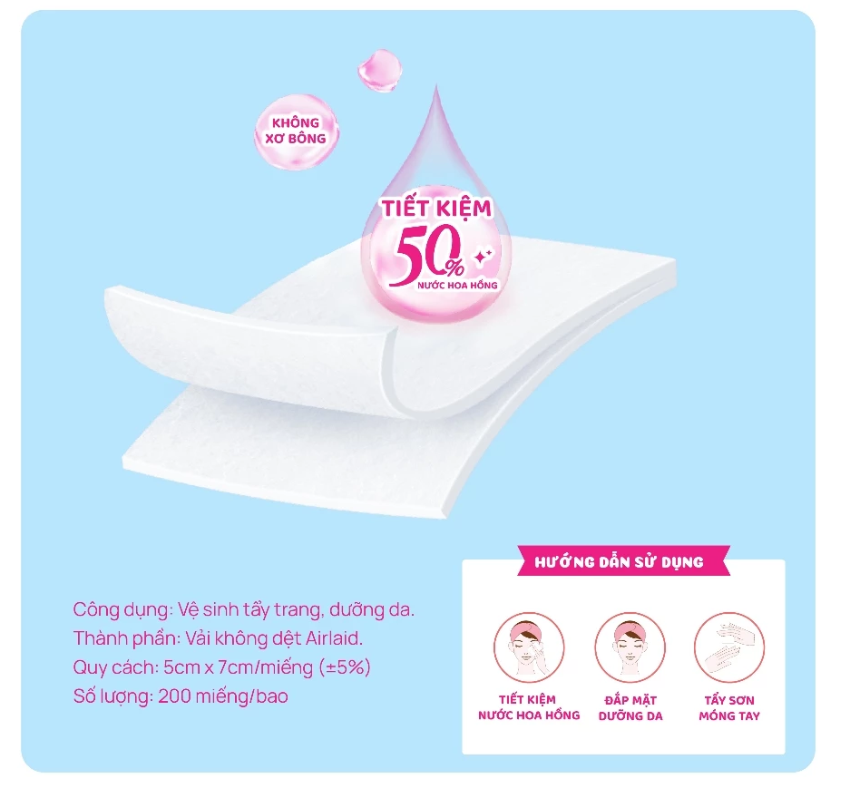  Bông Đắp Toner Dưỡng Da PUFFME Airlaid 200 Miếng/Bao 