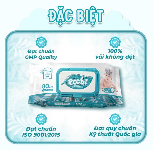  Khăn ướt cao cấp Ecobi gói 80 tờ không mùi 