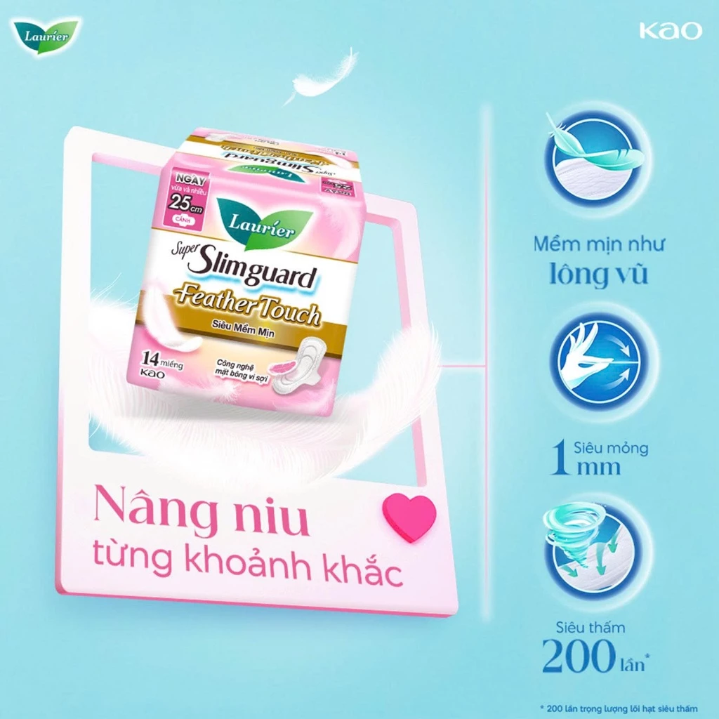  Băng vệ sinh Laurier Siêu Mềm Mịn Feather Touch 