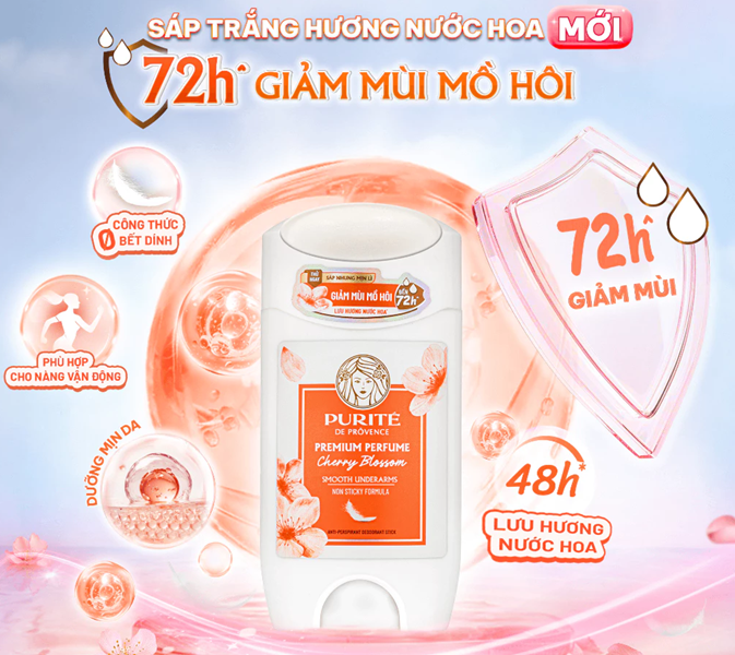  Sáp Khử Mùi Purité Hương Nước Hoa Cao Cấp Dưỡng Sáng Hoa Anh Đào / Hoa Hồng 70G (Sáp Hồng / Sáp Trắng) 