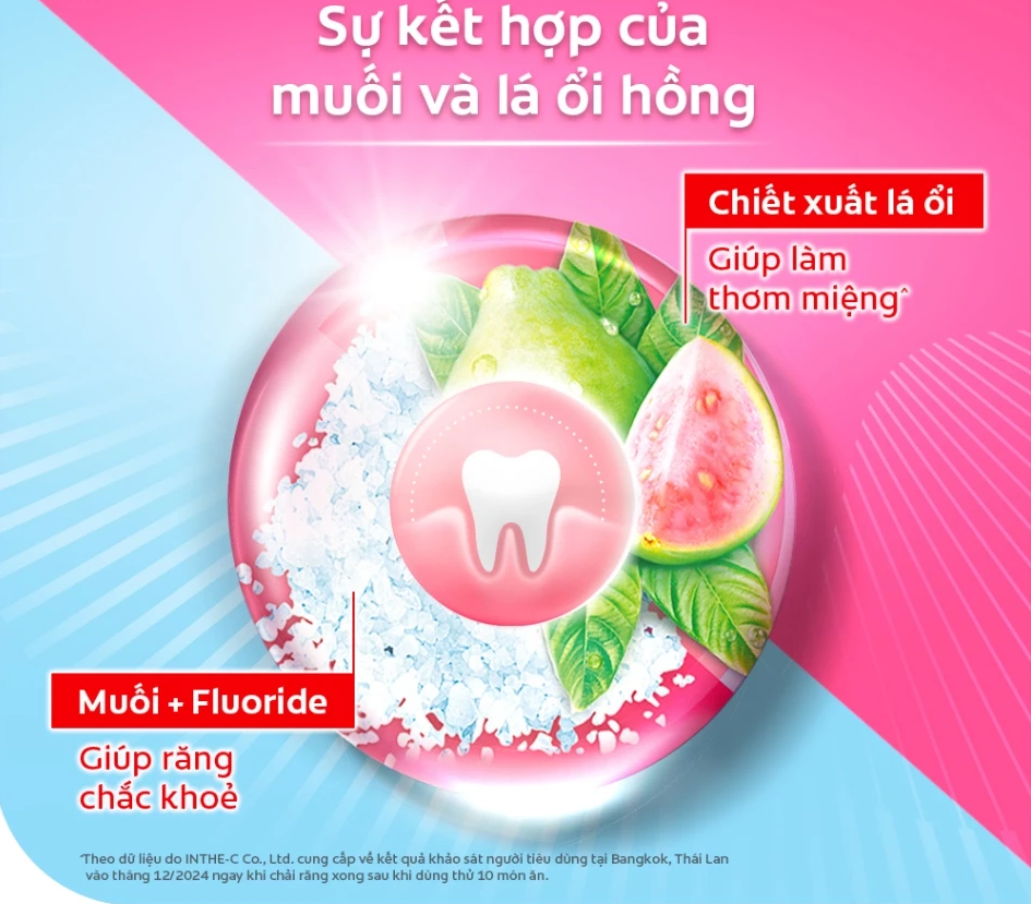  Kem Đánh Răng Colgate Muối Lá Ổi Hồng giảm hôi miệng và vi khuẩn tích tụ 150g/ tuýp 