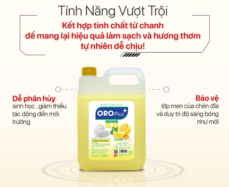  Nước Rửa Chén Dầu Rửa Bát Oroplus Hương Chanh Khử Mùi Thức Ăn Làm Sạch Bát Đĩa Sáng Bóng Không Hại Da Tay 9.36 kg 