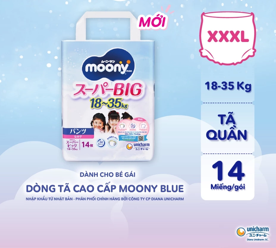  Tã quần cao cấp Moony Bé Gái L44/XL38/XXL26 - Nhập khẩu Nhật Bản 