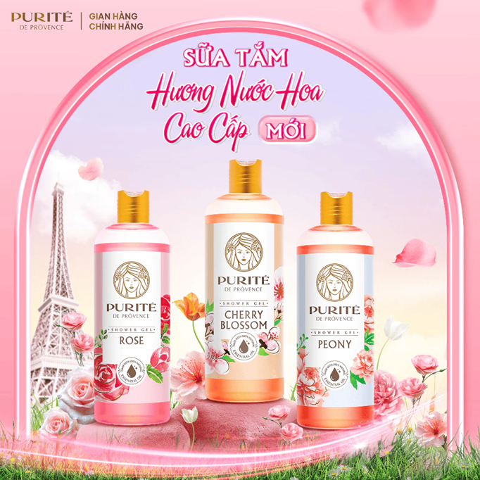  Sữa Tắm Thiên Nhiên PURITÉ Hương Hoa Anh Đào/Hoa Hồng/Hoa Mẫu Đơn 250ml & 500ml 