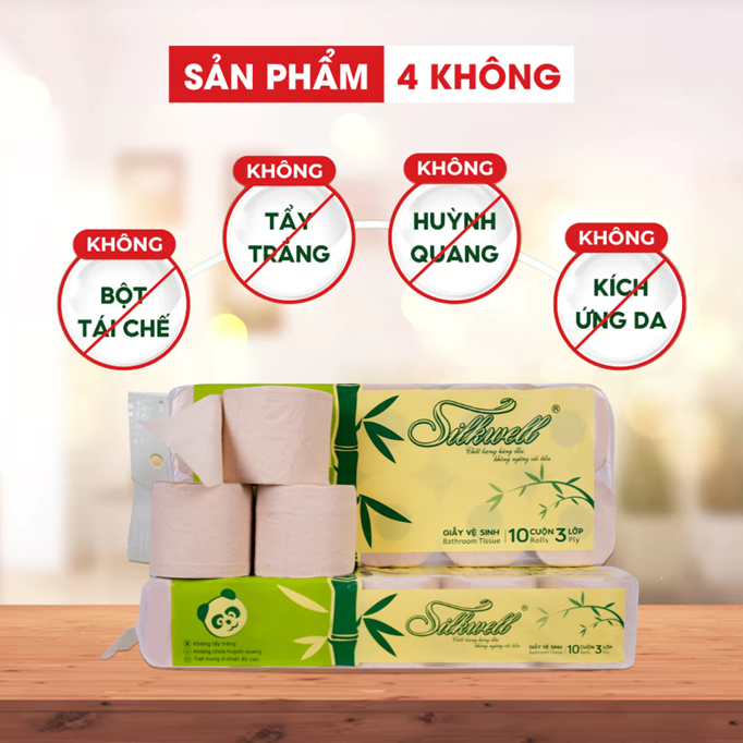  Giấy vệ sinh gấu trúc Silkwell 10 cuộn 3 lớp ,100% bột tre nhập khẩu 