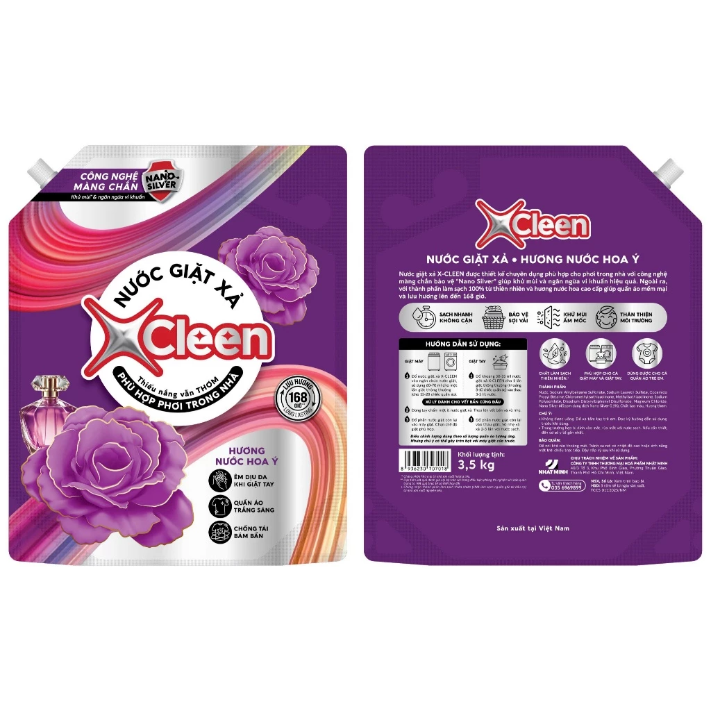  Nước giặt xả Xcleen 2in1 hương nước hoa quyến rũ, ngọt ngào, sạch vượt trội, thiếu nắng vẫn thơm dung tích 2-3.5kg 