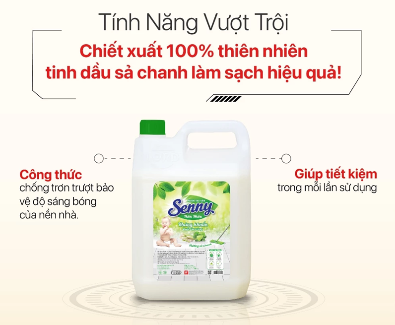  Nước Lau Sàn Senny Hương Sả Chanh Tự Nhiên Đuổi Muỗi Côn Trùng Giúp Sàn Nhà Sạch Bóng Ngát Hương Thơm 9.36 kg 