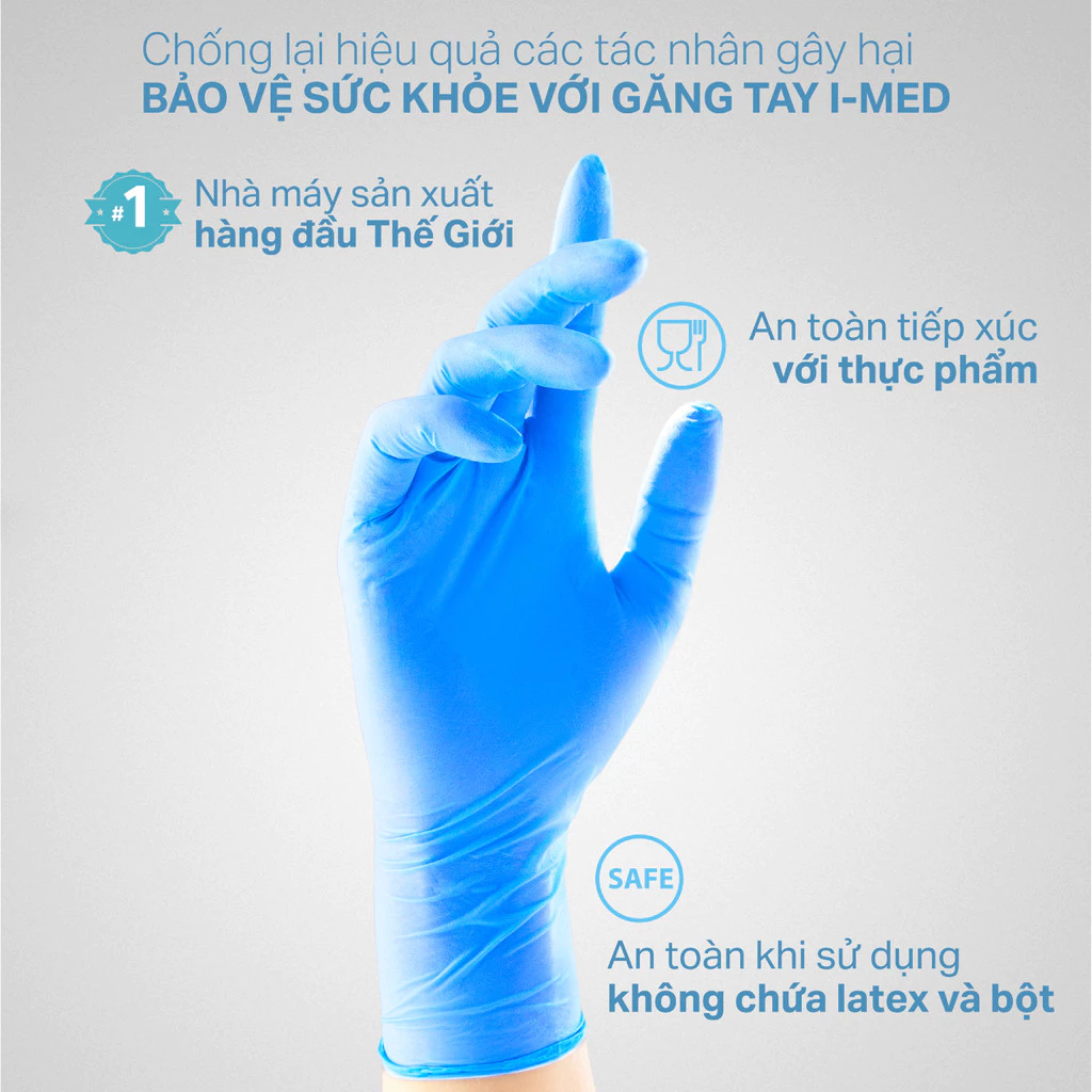  Găng tay y tế không bột nitrile màu xanh IMED 3.5g hộp 100 chiếc 