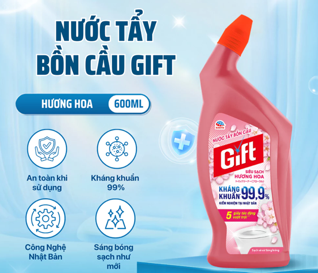  Nước Tẩy Bồn Cầu Gift Siêu Sạch, Khử Mùi Hôi, Ngừa Vi Khuẩn & Hương Hoa - Chai 600ml 