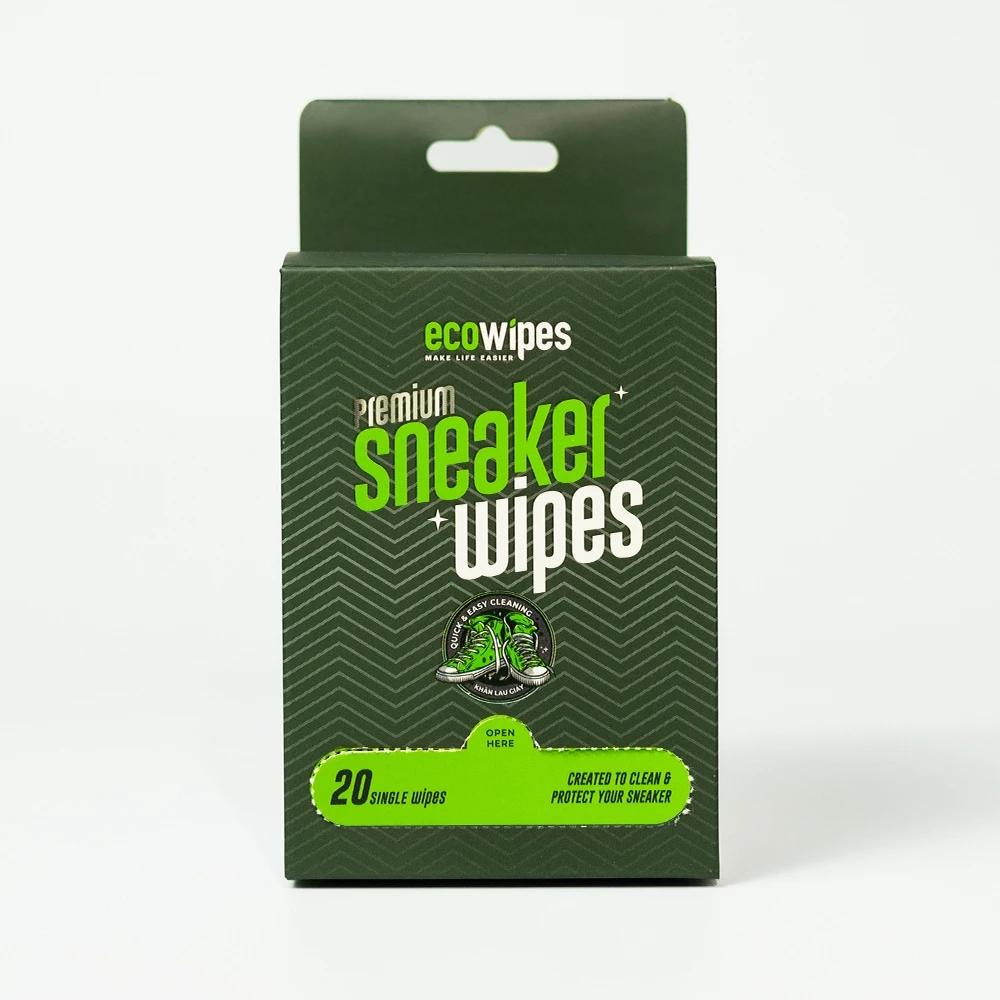  Hộp 20 gói Khăn ướt lau giày thể thao cấp tốc Sneaker EcoWipes gói 1 tờ hương quế khử mùi 