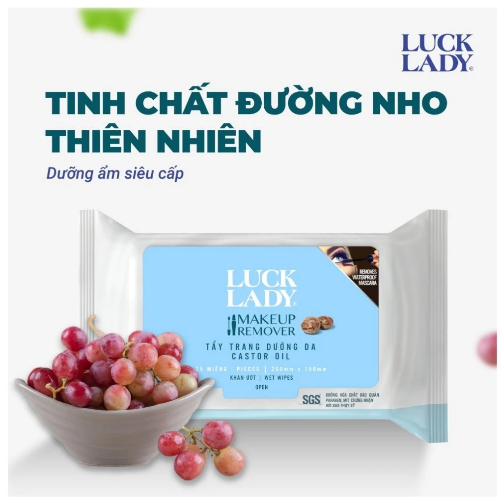  Khăn ướt Luck lady 25 tờ, Tẩy trang, dưỡng da 