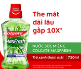  Nước súc miệng Colgate Maxfresh the mát dài lâu gấp 10X - diệt 99,9% vi khuẩn - 750ML 