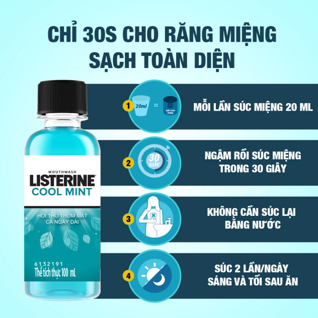  Nước Súc Miệng Giữ Hơi Thở Thơm Mát Listerine Coolmint 100ml 