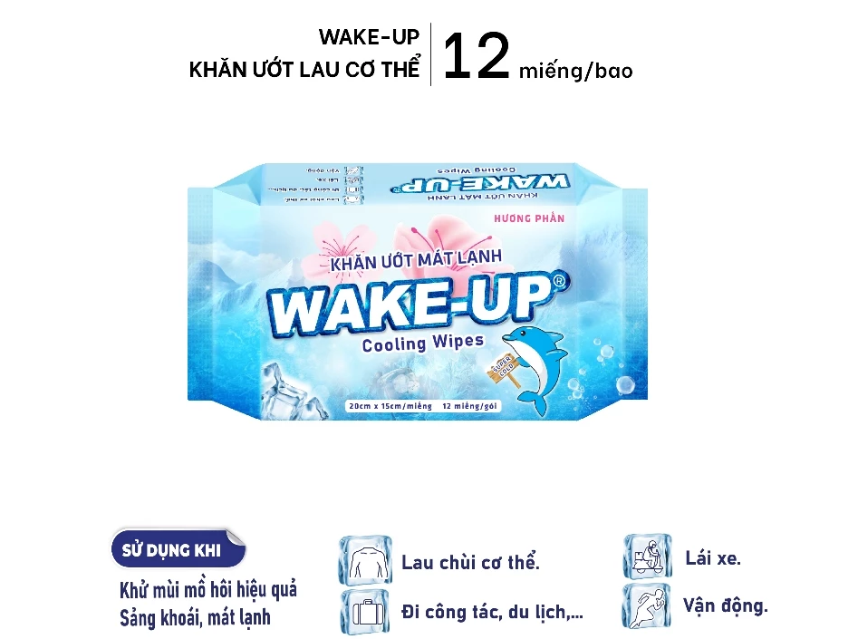  Khăn ướt mini tiện lợi WAKE-UP 12 miếng/gói 3 gói/lốc - mát lạnh khử mùi dễ mang theo khi đi du lịch, thể thao 