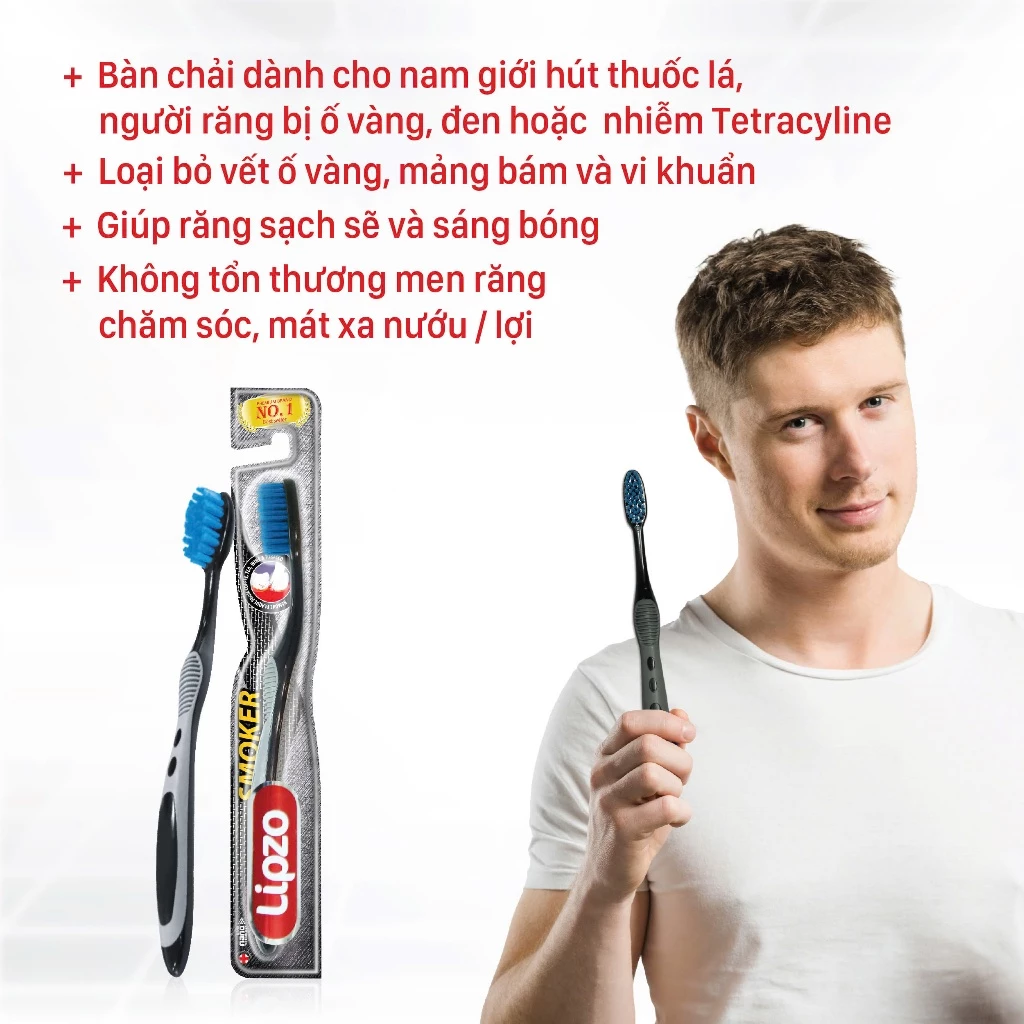  Bàn Chải Đánh Răng Lipzo Smoker Cho Nam Lông Cứng Vừa, Làm Sạch Mảng Bám & Ố Vàng Hiệu Quả 