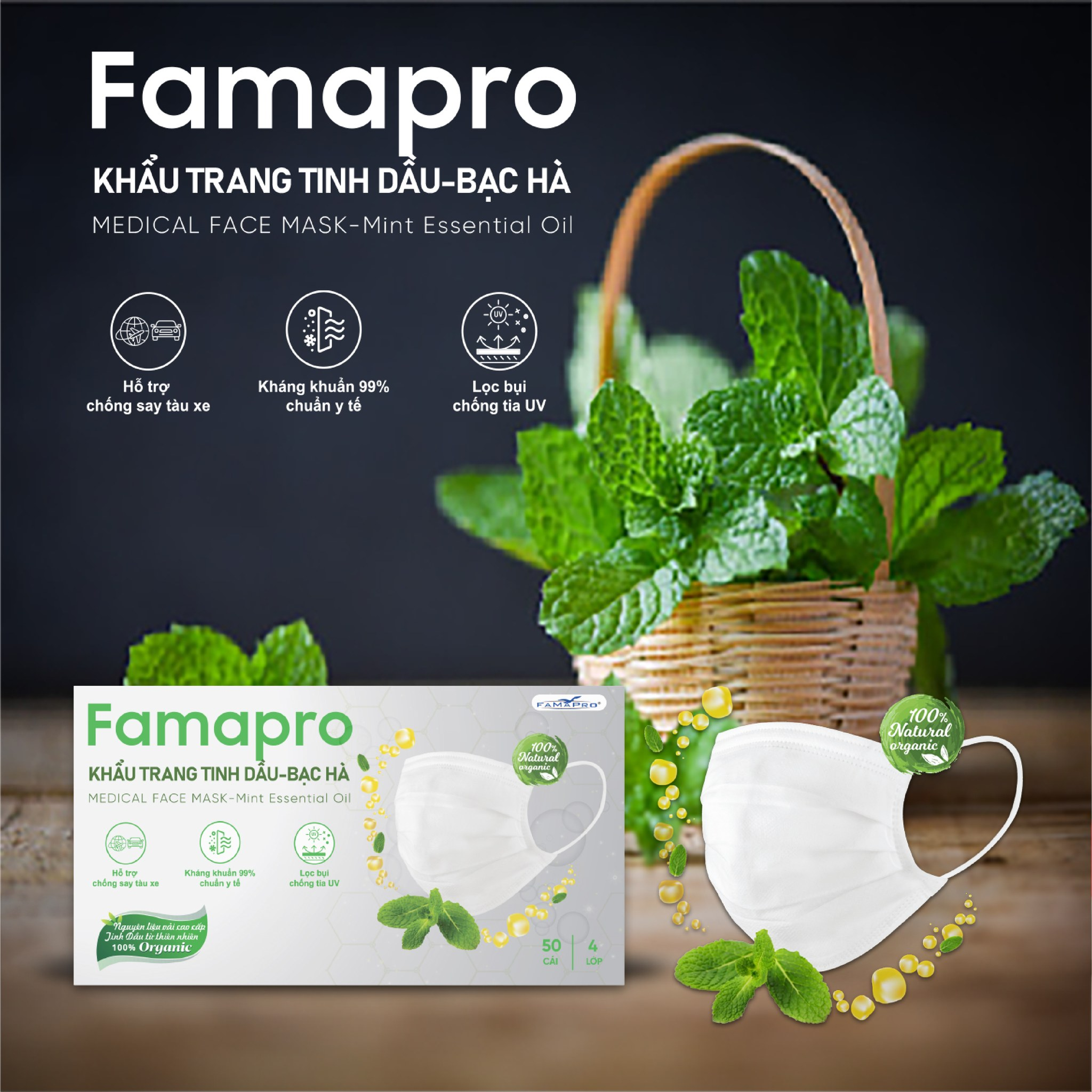  Khẩu trang tinh dầu Famapro 50 cái / hộp 