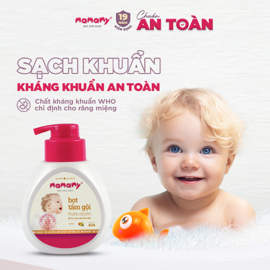  Bọt tắm gội thiên nhiên Mamamy chai 400ml cho bé gốc thực vật, dịu lành 