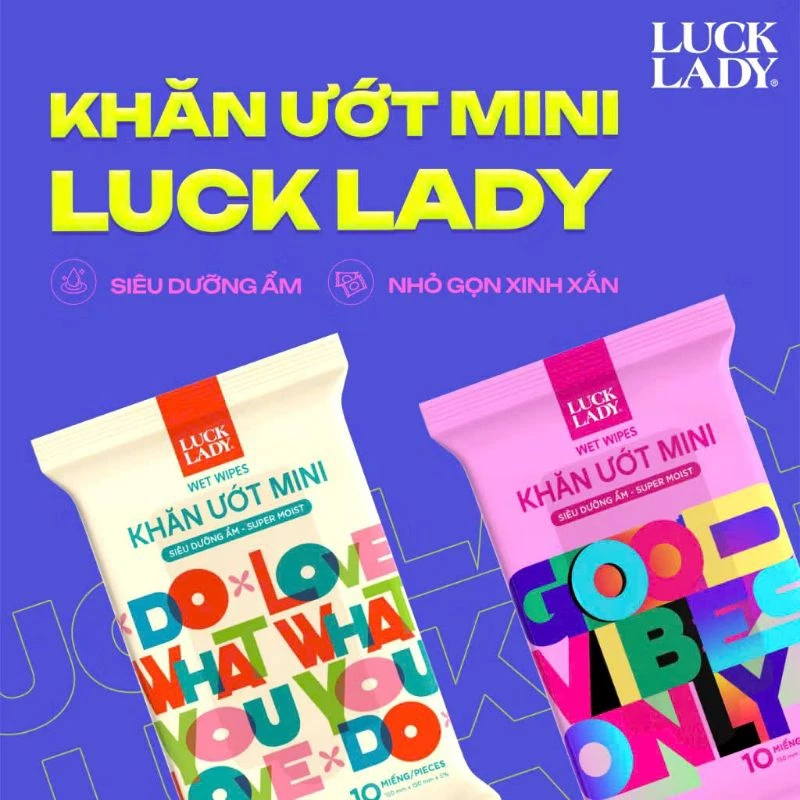  Khăn ướt mini LUCK LADY không mùi túi 6 gói (gói 10 miếng) Màu ngẫu nhiên 