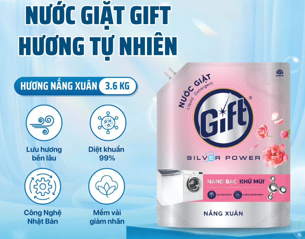  Nước Giặt Gift Kháng Khuẩn, Khử Mùi Hiệu Quả, Lưu Hương Bền Lâu 1.2kg/ 3.6kg 
