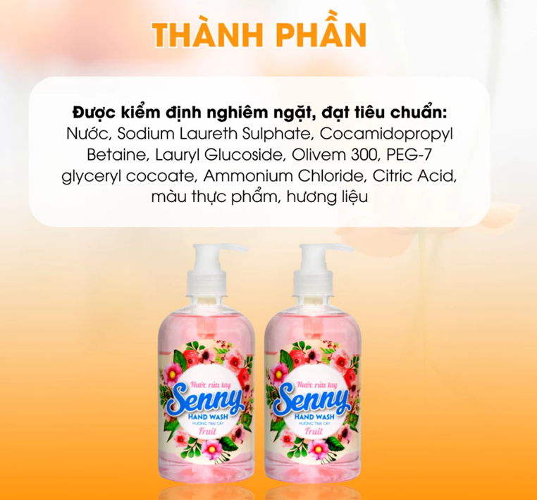  Nước Rửa Tay Senny Hương Trái Cây Tự Nhiên Thơm Nhẹ Làm Sạch Khử Mùi Bảo Vệ Da Tay Trắng Mịn 500g 