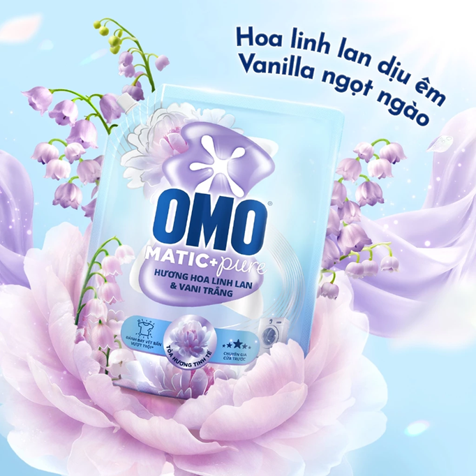  Nước giặt OMO Matic Pure Cửa Trước Hương Linh Lan & Vani Trắng 3.6KG (túi) 