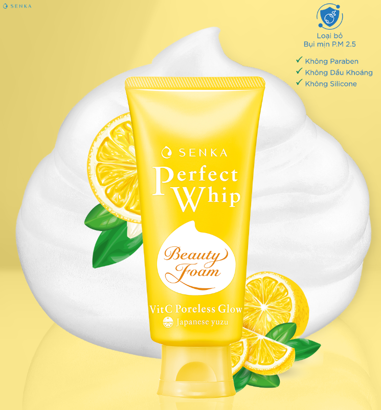  Sữa rửa mặt sáng mịn mờ thâm SENKA PERFECT WHIP vit c poreless glow 100 g 