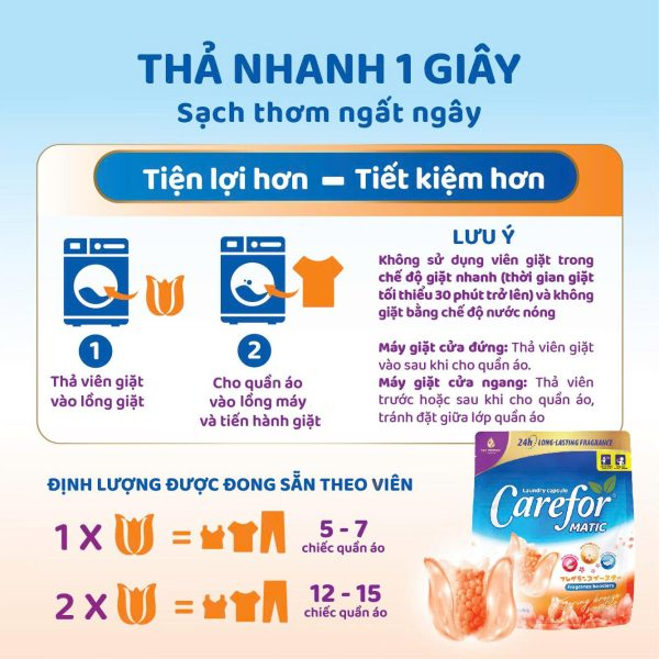  Viên giặt xả Carefor Matic hương gió xuân 315g Túi 30 viên 