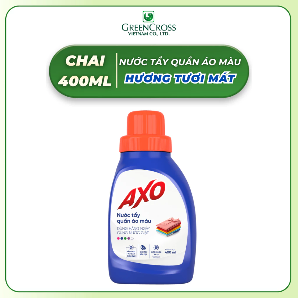  Nước Tẩy Quần Áo Màu AXO 400ml – Tẩy Sạch Vết Bẩn, Giữ Màu Vải, An Toàn Cho Quần Áo Màu 