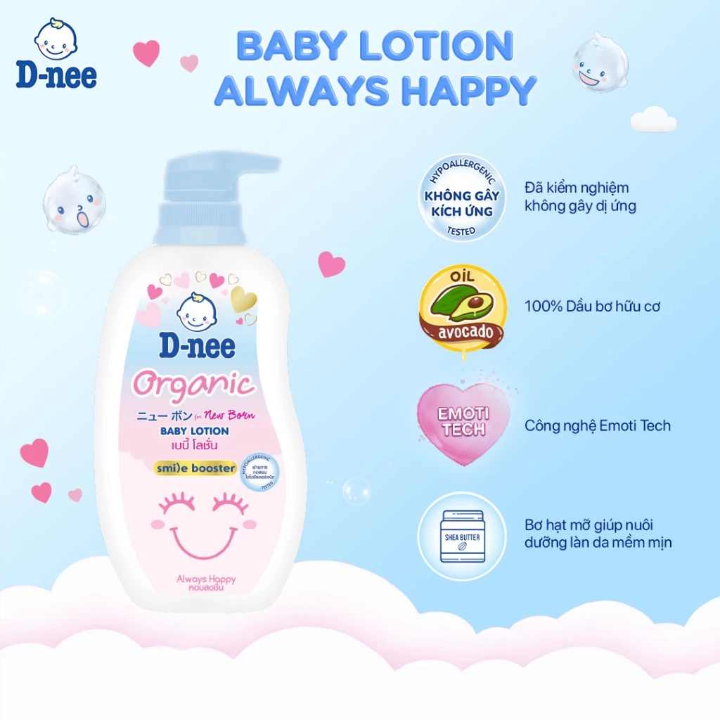  Kem dưỡng ẩm cho bé sơ sinh từ 0 tháng tuổi trở lên giúp da bé mịn màng D-nee Baby Lotion 300ml 