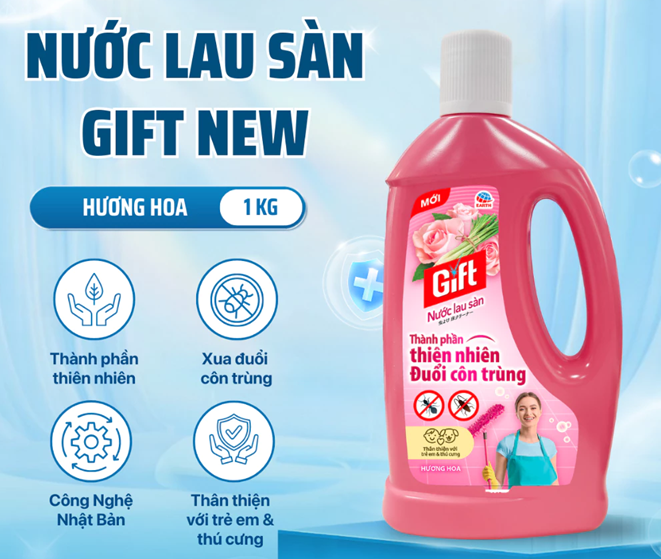  Nước Lau Sàn Gift Thành Phần Thiên Nhiên Đuổi Côn Trùng, Khử Mùi Mạnh – Hương Hoa/Hương Chanh Sả Chai 1L/Can 3.6kg 