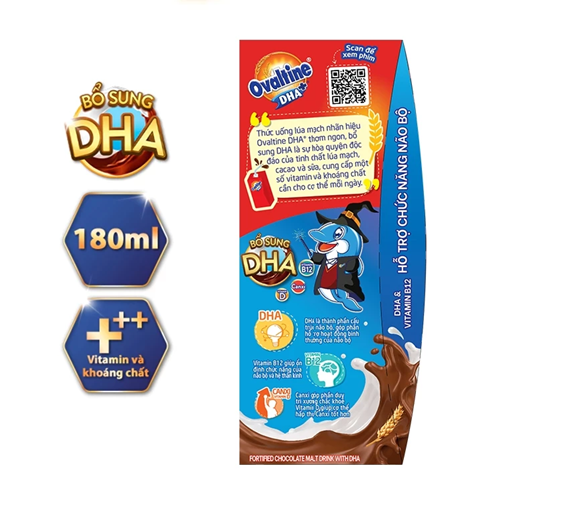  Thức uống lúa mạch hương vị sô-cô-la Ovaltine DHA+ (180ml x 4) 