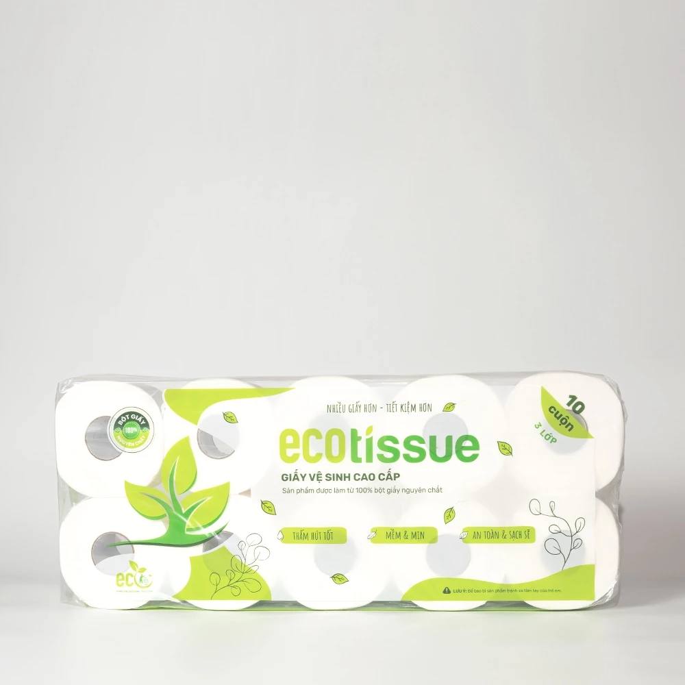  Giấy vệ sinh giấy cuộn cao cấp EcoWipes 3 lớp lốc 10 cuộn có lõi/ không lõi mềm dai thấm hút tốt 