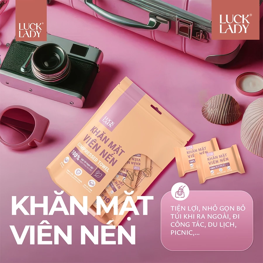  Khăn Nén Cao Cấp Luck Lady Nhỏ Gọn Mang Đi Du Lịch, Công Tác Tiện Lợi Gói 10, 25 Viên 