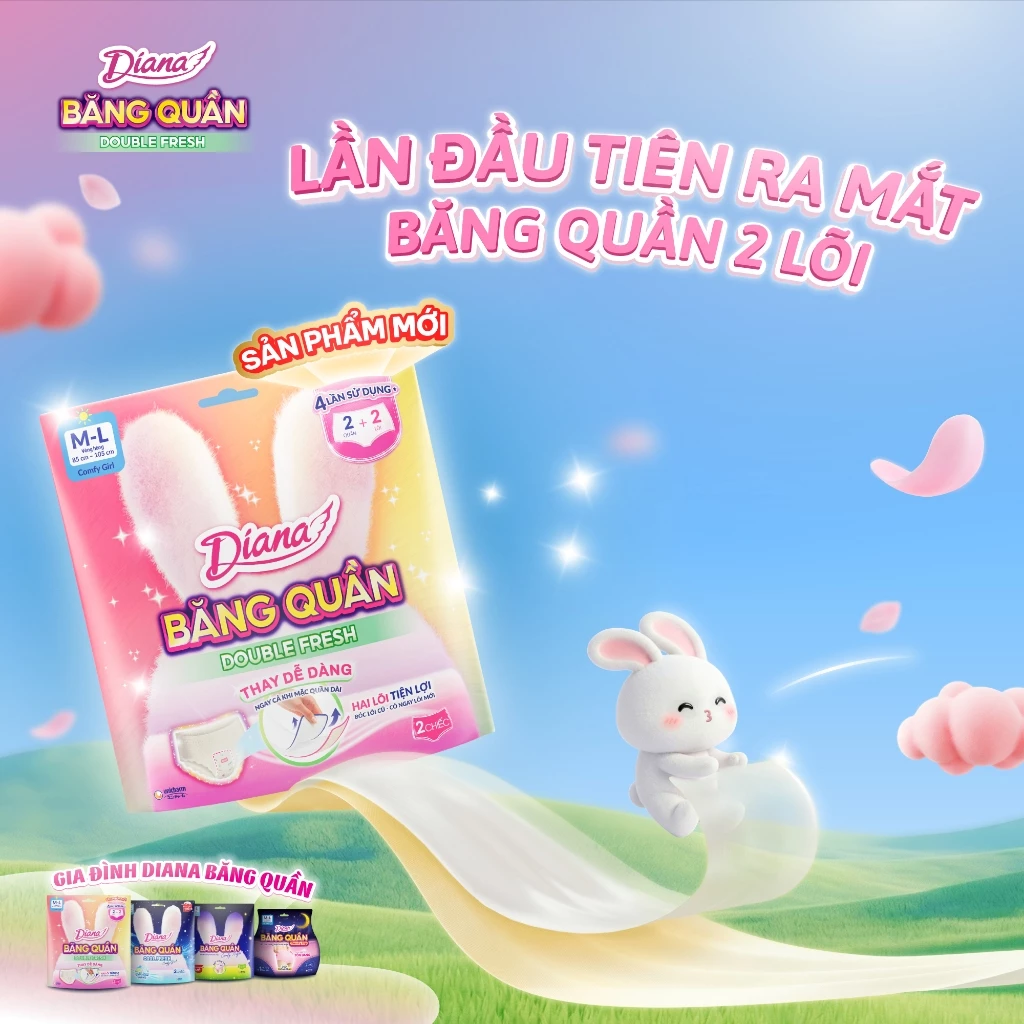  Băng Quần 2 lõi Diana Double Fresh size M-L/L-XL 6 miếng/gói 