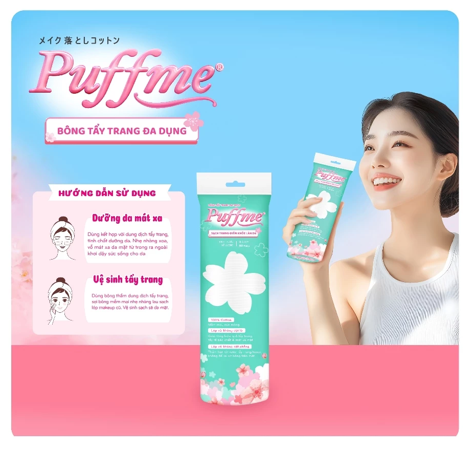  Bông Tẩy Trang Tròn PUFFME 80 Miếng/Bao 
