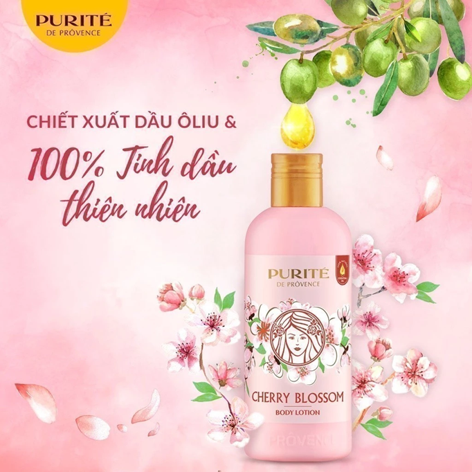  Sữa Dưỡng Thể Thiên Nhiên PURITÉ Hương Hoa Anh Đào / Hoa Hồng / Sữa Ong Chúa 250ML 