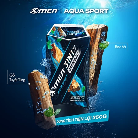  Tắm Gội Sạch Gàu 3in1 Xmen Everest Coffee & Aqua Sport 350G -Với 3X Tác Động Sạch Gàu Nhờn Ngứa,Mùi Hương Nam Tính 