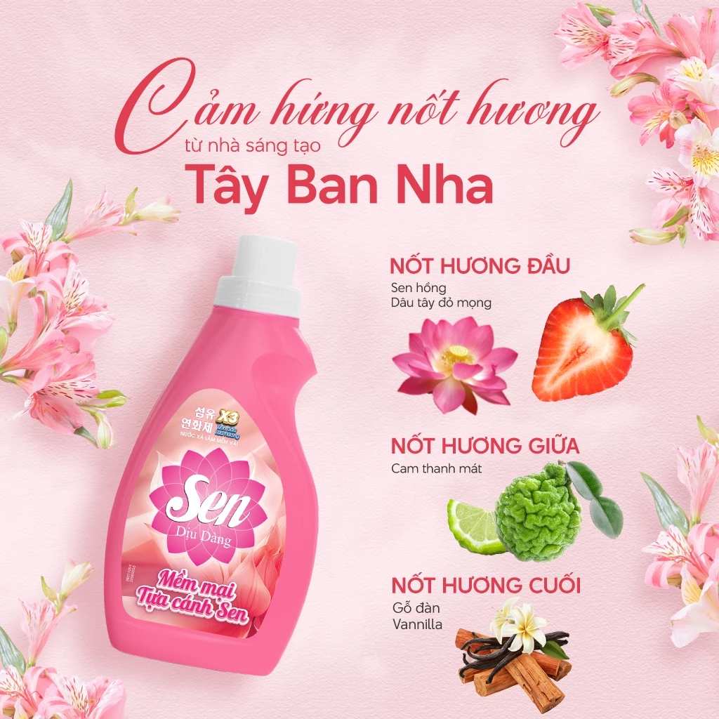  Nước Xả Mềm Vải SEN Đậm Đặc Hương Nước Hoa Lưu Hương Bền Lâu Quần Áo Thơm Mát Khử Mùi Khó Chịu 800g 